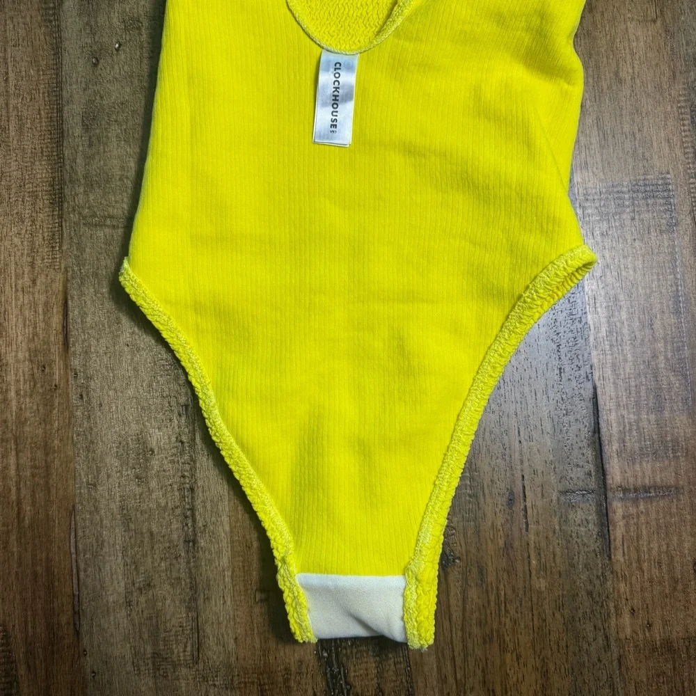 Clockhouse Yellow Cheeky‎ One Piece Swimsuit Stretchy Cutout Style ~ Approx M